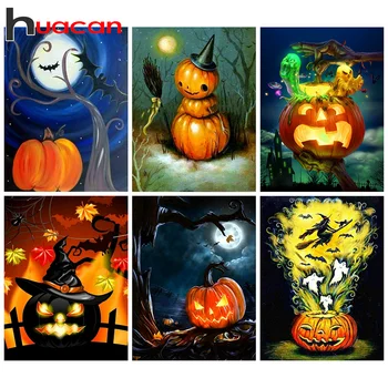 

Huacan Diamond Painting Full Square Drill Halloween 5d Diamonds Embroidery Cross Stitch Rhinestones Pumpkin Home Decoration