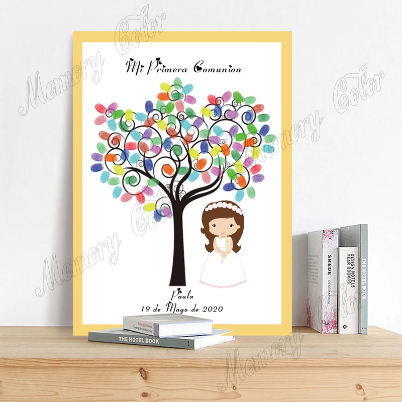 Theme Name Date Baby Shower Baptism & First Holy Communion Fingerprint DIY Guest Sign Painting (No Frame,Inkpad Included)