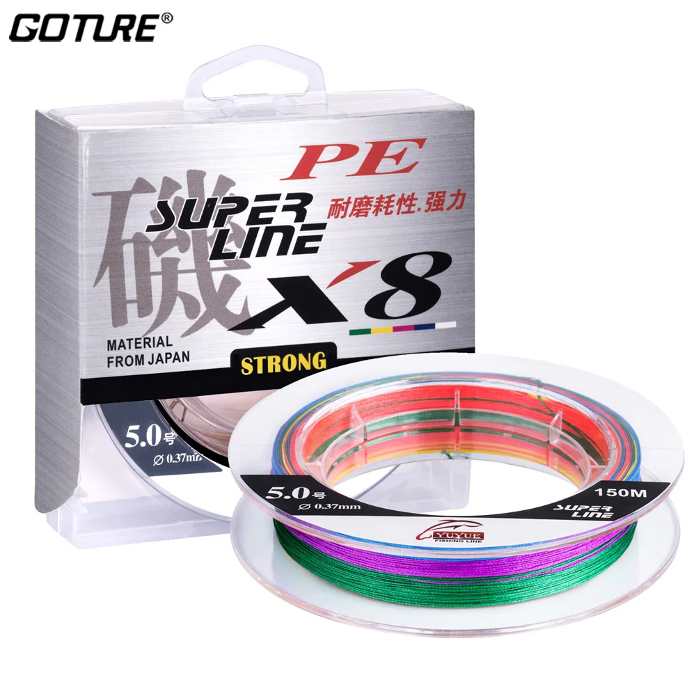

Goture 150M 8 Strands Braided Fishing Line 29-76LB Multifilament Cord Japan PE Lines for Carp Fishing Goods for Fishing Tackles