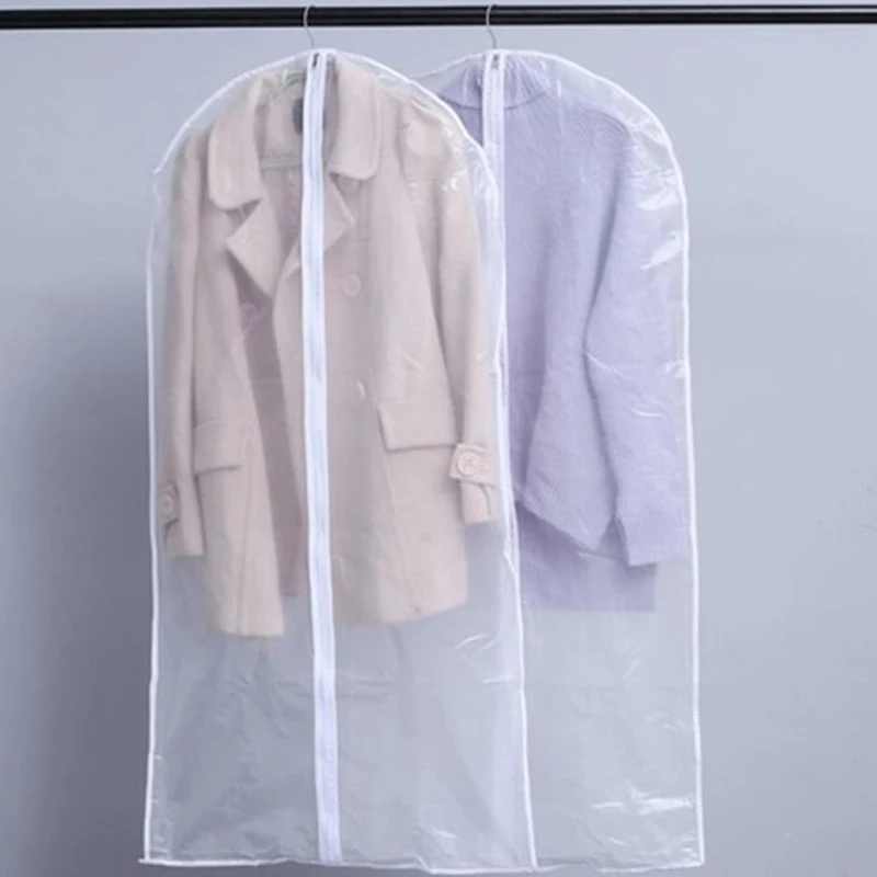 Zipper Clothes Dust Cover PVC Dustproof Hanging Clothing Clean Coat Dust Cover Breathable Garment Dress Suit Home Organizer