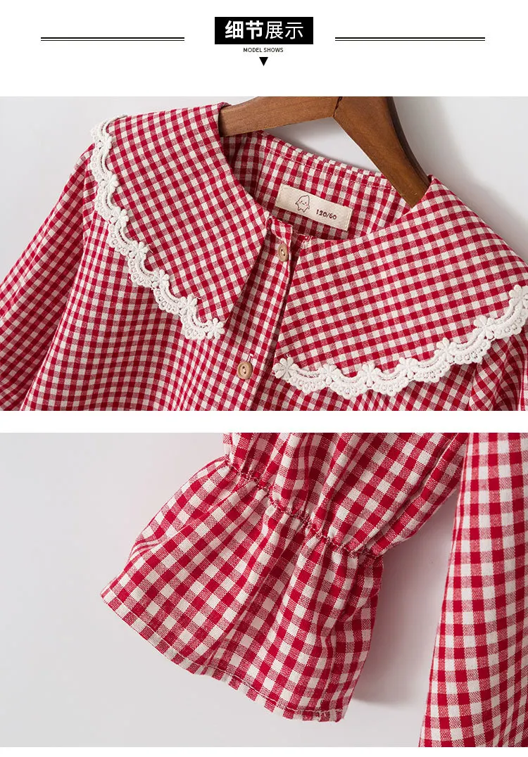 Girls Clothing Sets Spring Autumn Plaid Blouse+ Jean Denim Pants Kids Children Clothes Suit