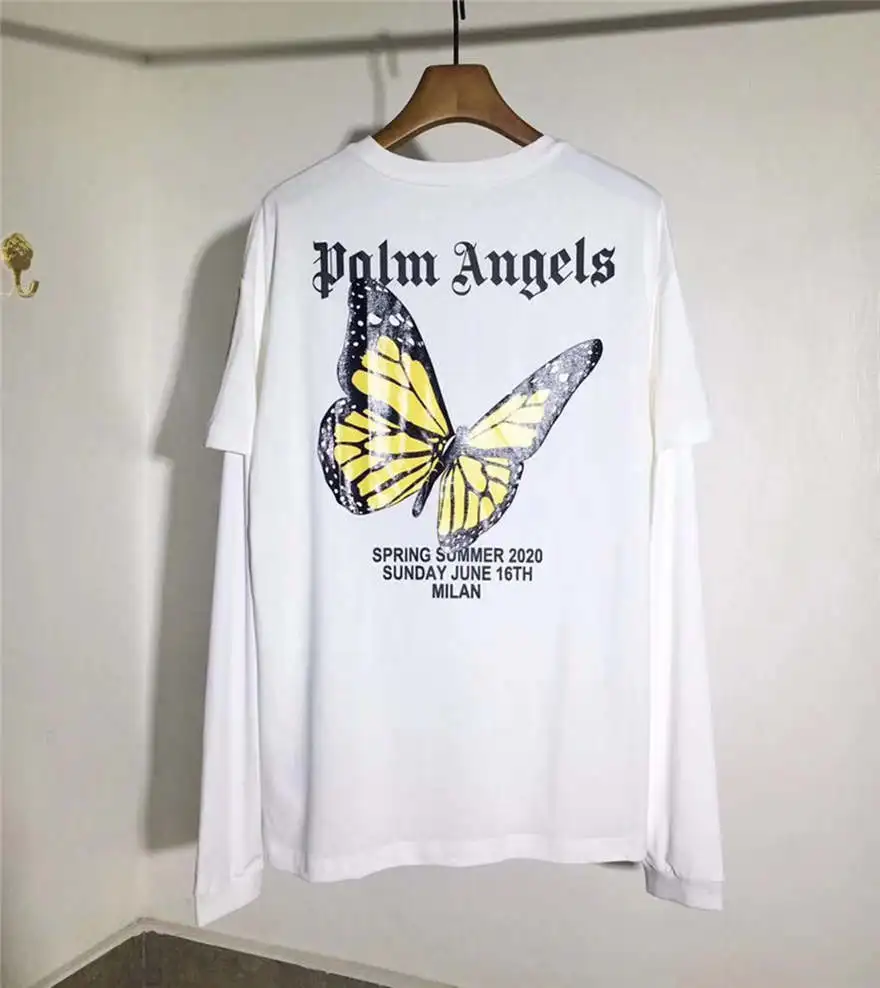 

Long Sleeve Palm Angels T Shirt Men Women Butterfly Splice T-shirt Spring Autumn Hip-hop Palm Angels T-Shirts