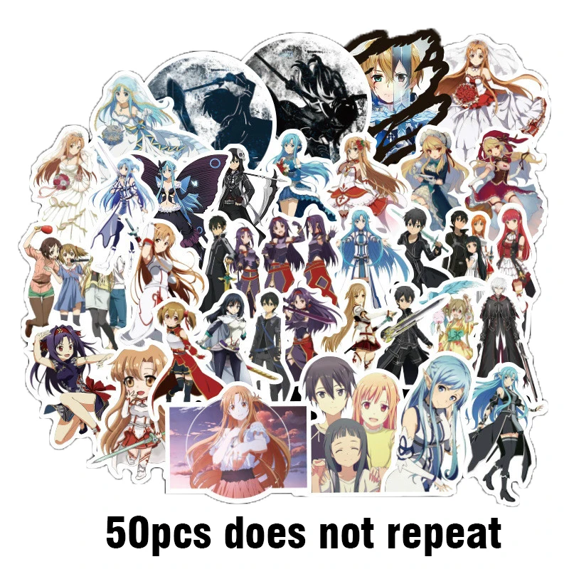 

50Pcs/set Anime Stickers Sword Art Online Stickers for Guitar DIY TOY Motorcycle Car Skateboard Snowboard Laptop Luggage Decals