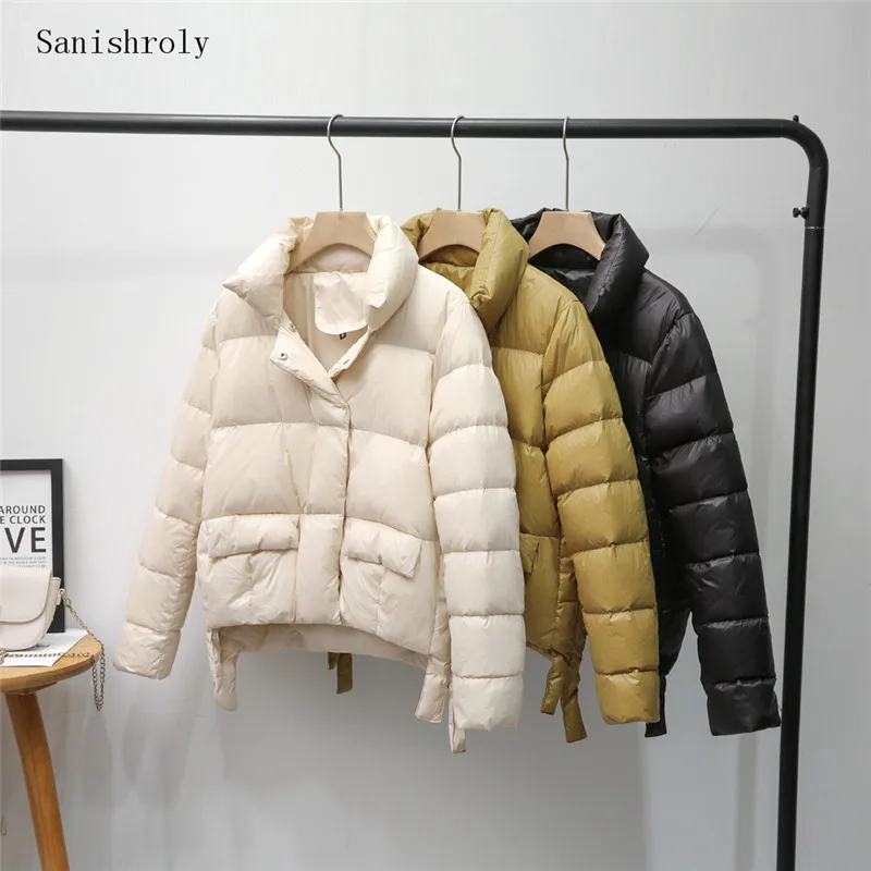 

Warm Thcken White Duck Down Jacket Parka 2021 Women Casual Stand Collar Autumn Winter Coat Ladies Fashion Slim Short Bread Coats