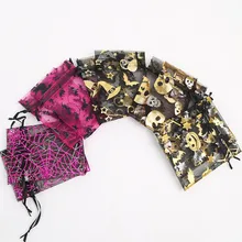 9*12 см Хэллоуин шаблон органзы Подарочная сумка Забавный ужас Тыква паук горячего тиснения Горячая сумка шнурок 100 шт