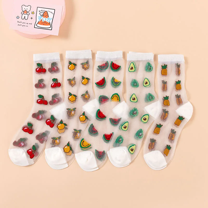Stile coreano Sottile E Trasparente Divertente Calzini E Calzettoni Donne di Frutta Avocado Anguria Ananas Creativo Design In Vetro Skarpety Pizzo Sokken|Calze| - AliExpress