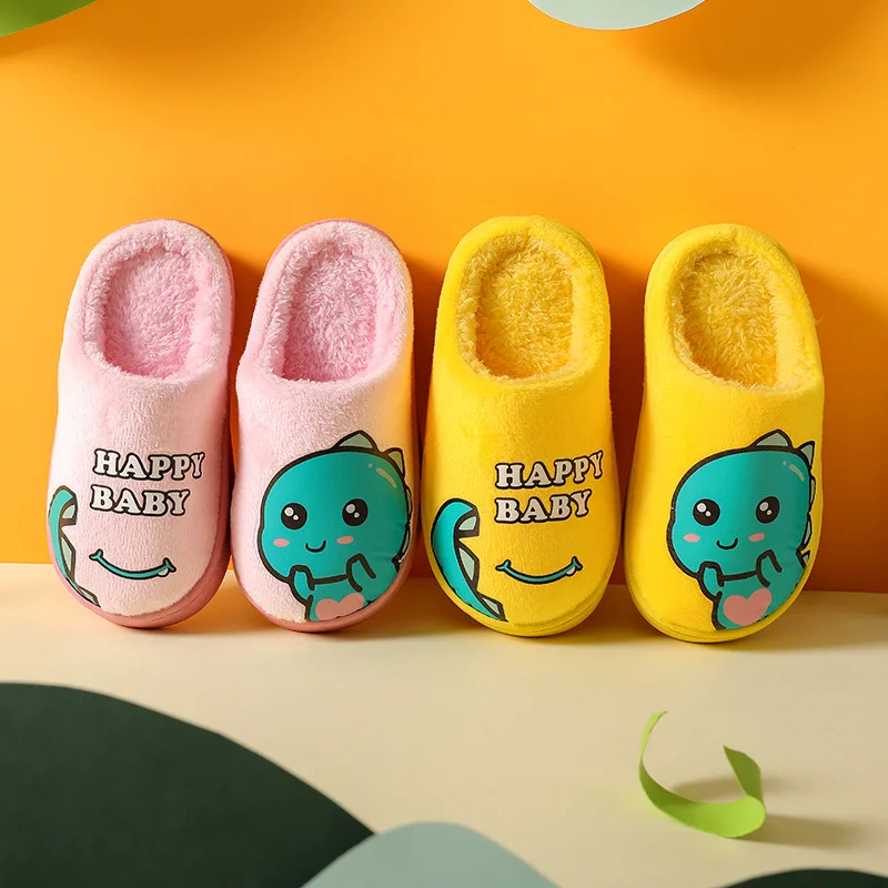 Winter Children‘s Slippers 2023 New Kids Home Shoes Dinosaur Warm Plush Indoor Autumn Non-Slip Soft Slipper For Boys Girls 2022 autumn cartoon dinosaur cardigan knitted sweater men harajuku fashion casual women pullover lounge wear pull homme