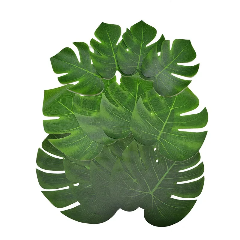 12 шт. искусственные тропические зеленые листья монстеры шелк растение Пальма для Гавайских тема вечерние для дома садовые украшения DIY ручной работы