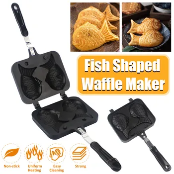 

2 Sided DIY Taiyaki Fish Shaped Waffle Pan Maker Non-stick Buscuit Cake Bake Bakeware Home Kitchen Dessert Cooking Pan Plate