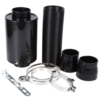 

Washable Durable Carbon Fiber Reusable Black Universal Easy Install Air Filter Box Intake Pipe Low Noise High Flow Hose System