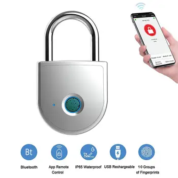 

USB Fingerprint Lock Rechargeable Electronic Bluetooth Padlock APP Control Waterproof Home Office Door Keyless Smart Hardware