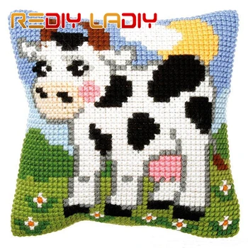

Cross Stitch Cushion Bear Frog Cow Make Your Own Pillow DIY Chunky Cross Stitch Kits Pre-Printed Canvas Acrylic Yarn Pillow Case
