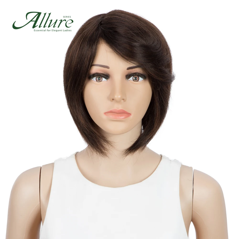 Прямые коричневые человеческие волосы парик с челкой для черных женщин Remy