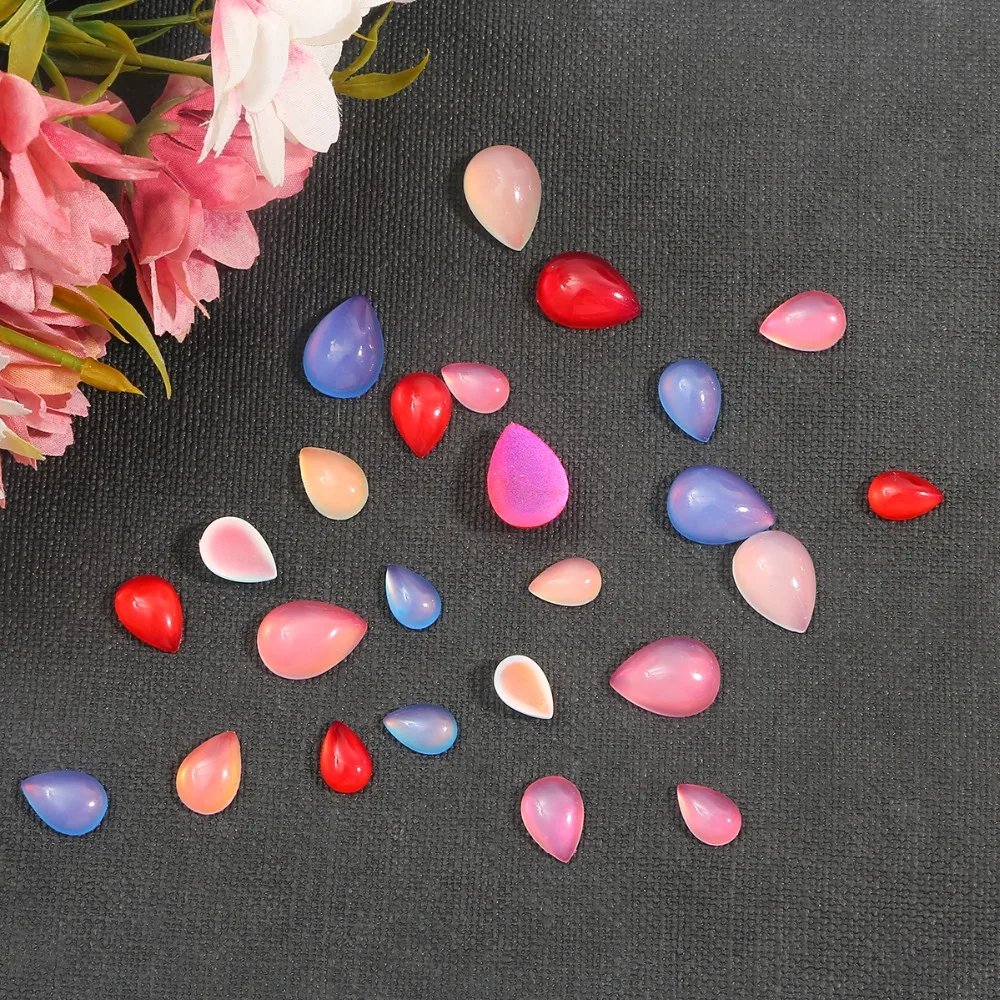 10 teile/los Harz Flatback Wasser Tropfen Form Perlen Faux Katze Auge Cabochon Perle Handgemachte DIY Lose Perlen Für Schmuck Machen erkenntnisse – Detail 1