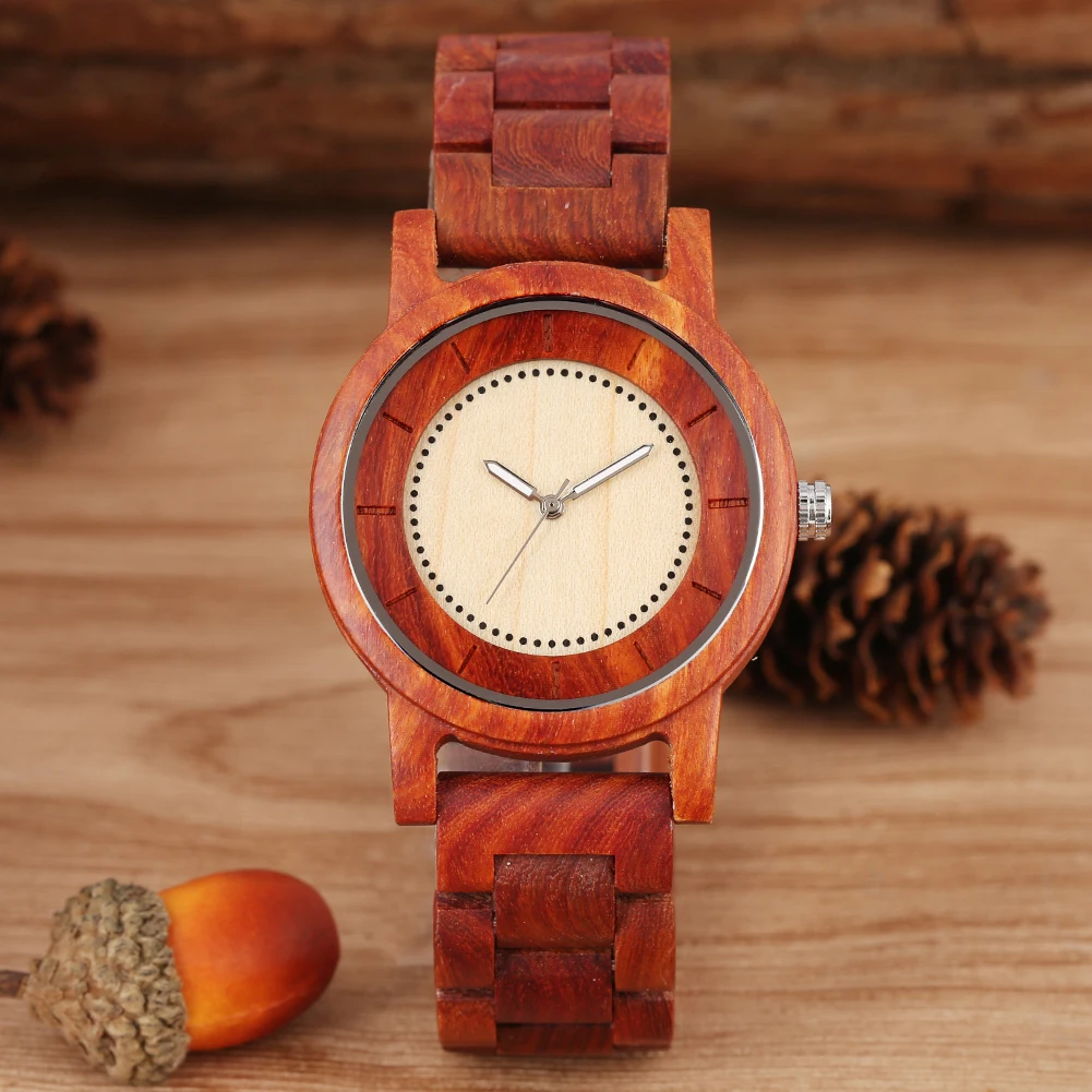 

Relogio Masculino Red Sandalwood Wooden Men Watch White Dial Business Wristwatch Wood Watch Strap Xmas Gifts For Dad Husband Son
