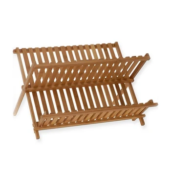 

Hot SV-Folding Bamboo Dish Rack Drying Rack Holder Utensil Drainer Plate Storage Holder Plate Wooden Flatware Dish Rack