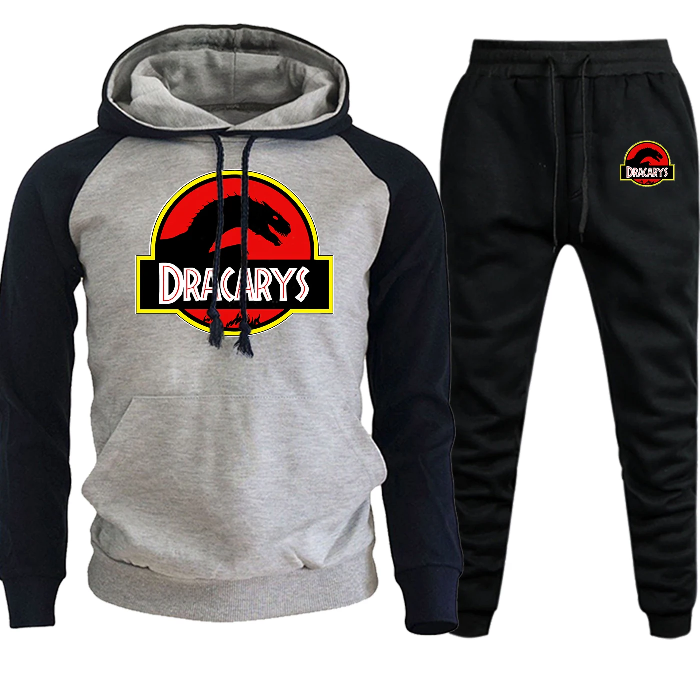 Dracarys Game Of Thrones Hooded Mens Raglan Streetwear Hot Sale Autumn Winter Hip Hop Fleece Hoodies Suit Male+Pants 2 Piece Set