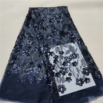 

2019 Latest Sexy French Embroidered Tulle Lace Africa Sequins Mesh Lace Fabric Sewing for Party Wedding Dress Top Quality 5yards