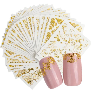 

20pcs 3D Beauty Nail Sticker Sets Golden Flower Bronzing Design Manicure DIY Adhesive Tips Transfer Art Hollow Foils TRAD301-326