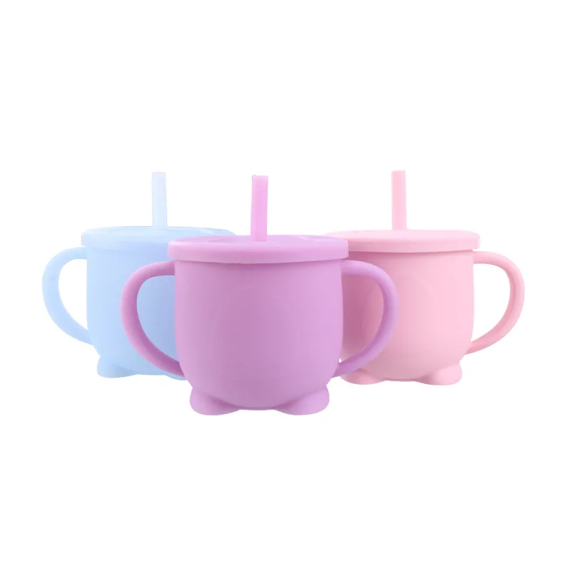 Feeding-Cups Drinkware Sippy Cup Baby Silicone Kids Learning Toddlers Solid with 