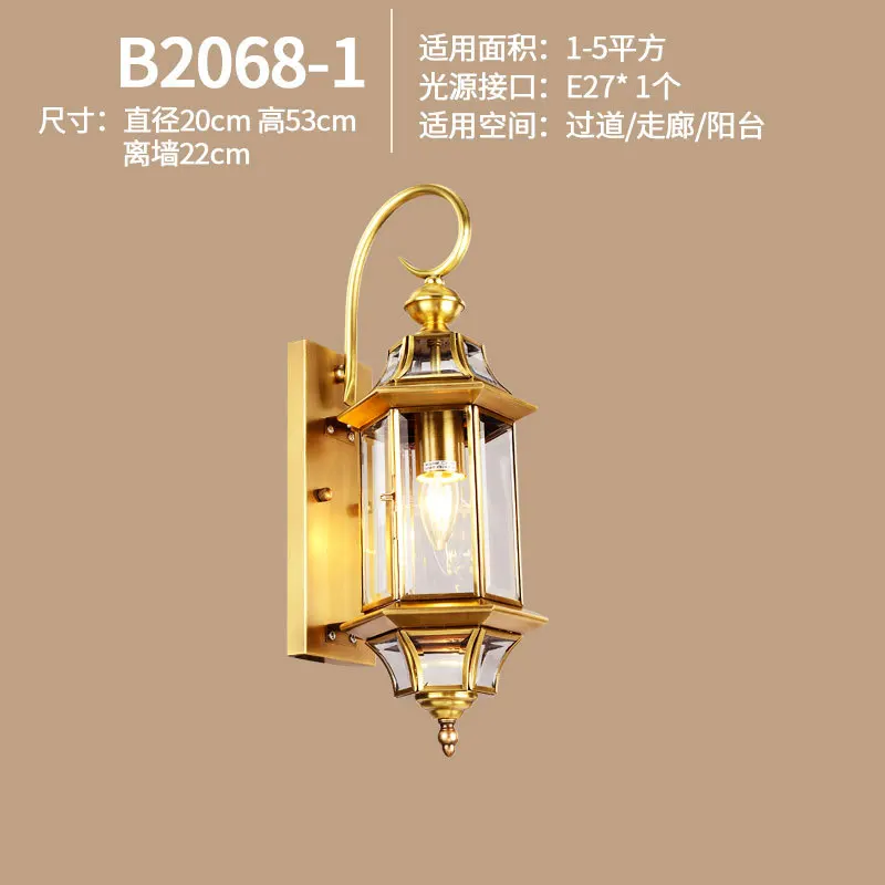 European Outdoor Wall Lamp Brass Waterproof American Balcony Corridor Courtyard Outdoor Villa Door External Wall Gold Wall Light - Цвет абажура: Оранжевый