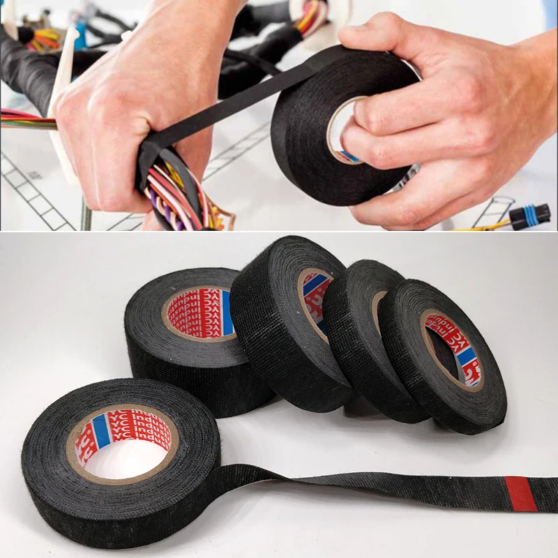Hfb7d2020b421442aae798fda17e7674eG 1 Pc Heat Resistant Adhesive Cloth Fabric Tape Home Improvement Car Auto Cable Harness Wiring Loom Width 9/15/19/25/32 MM