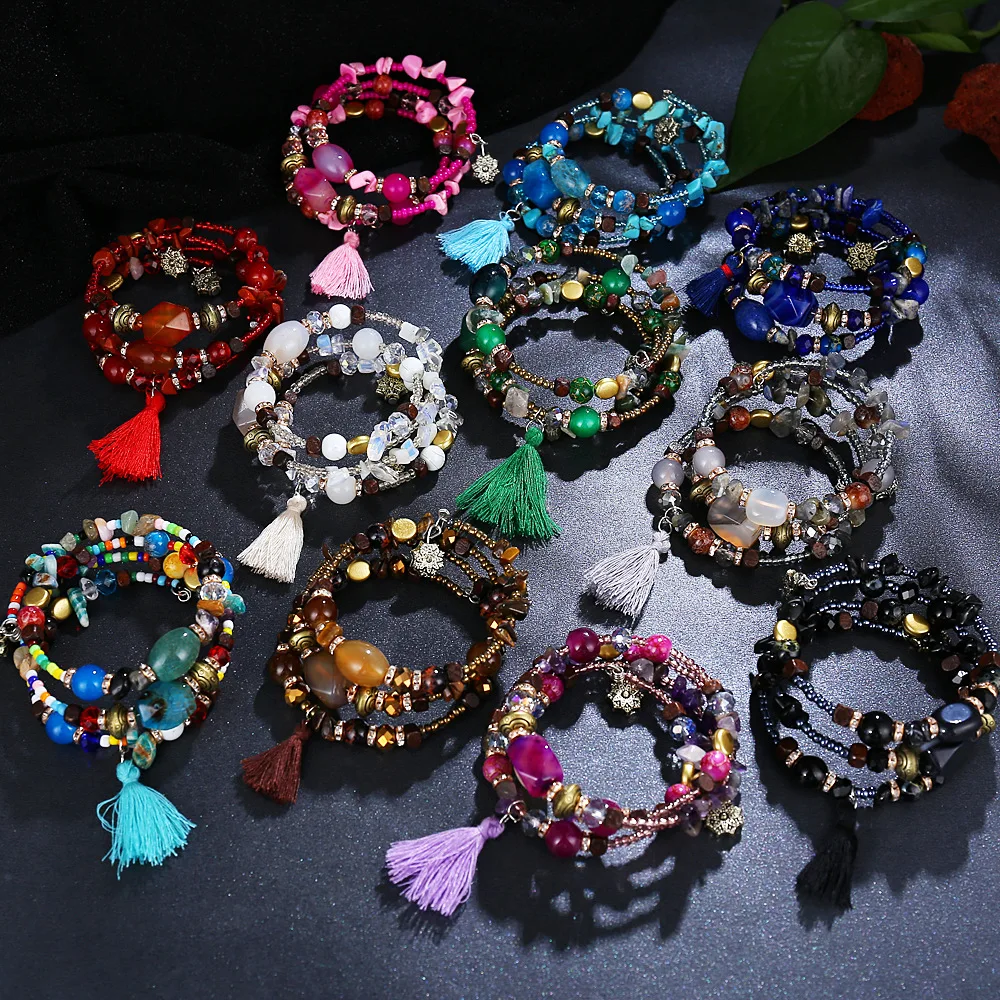 

European And American Bracelets Retro Imitation Natural Stone Turquoise Agate Bead Multilayer Winding Bracelet Bracelets