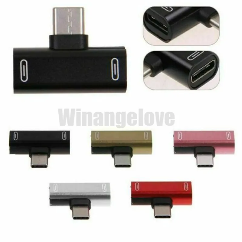 

200pcs/lot 2 in 1 Type C Adapter USB C Audio Charging Dual Adapter AUX Splitter Charger Earphone AUX Cable Connector Converter