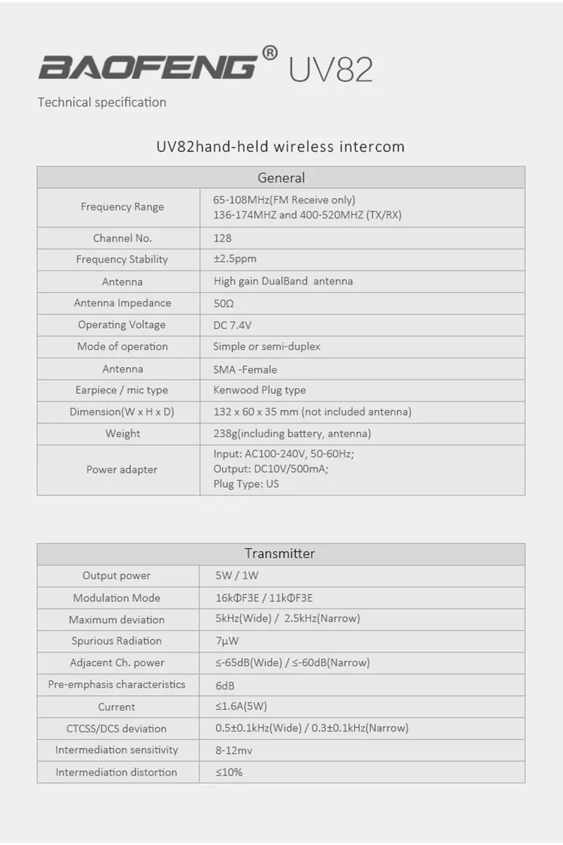 2 шт. Baofeng UV-82 двухдиапазонный УКВ/УВЧ 136-174/400-520 МГц 8 Вт портативный радиопередатчик FM водонепроницаемый двухсторонний радиолюбительский сканер