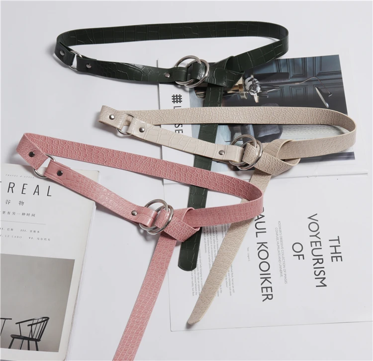 Autumn Design Alligator Pattern PU Waist Belts Women CROCO Leather Double Rings Buckle Large Size Shirt Dress Corset Belts