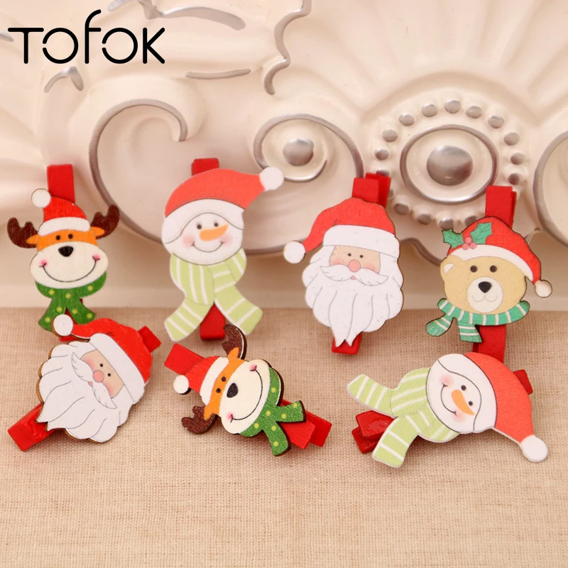 Tofok, 6 шт., 5 см, Рождественский олень, медведь, деревянный зажим, сделай сам, деревянные, для рождественской прищепки, зажимы, вечерние, для украшения, колышки, подарок на год