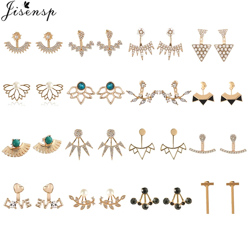 Jisensp корейская мода кристалл спереди сзади Двухсторонние серьги гвоздики для женщин свадебные жемчужные серьги пирсинг ювелирные изделия бижутерия