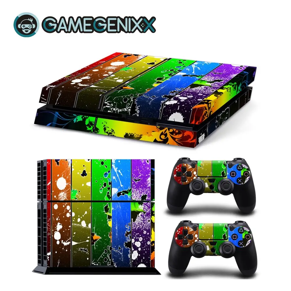 Наклейка на кожу GAMEGENIXX Виниловая наклейка для консоли PS4 и 2 контроллера-цветная полоса