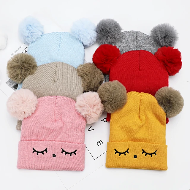 Acheter Mignon pompon bébé hiver printemps chapeau perle tricoté filles  chapeau oreille plus chaud enfants bonnet