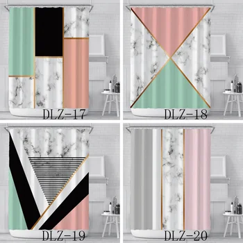 

Geometric Print Shower Curtain 4 Piece Carpet Cover Toilet Cover Bath Mat Pad Set Bathroom Curtain with 12 Hooks dropshipping