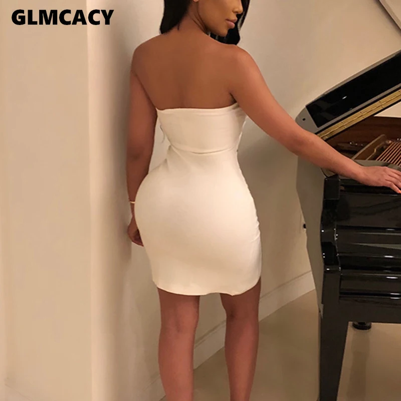 Women Strapless Zipper Design Sleeveless Bodycon Dress Asymmetrical Hem Solid Sexy& Club Night Out Plus Size Dress