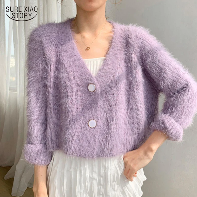 

Winter Short Purple Sweater Autumn New Women Knitted Cardigan Sweater Female V-neck Jumper Cardigan Casual Pull Femme Coat 17185