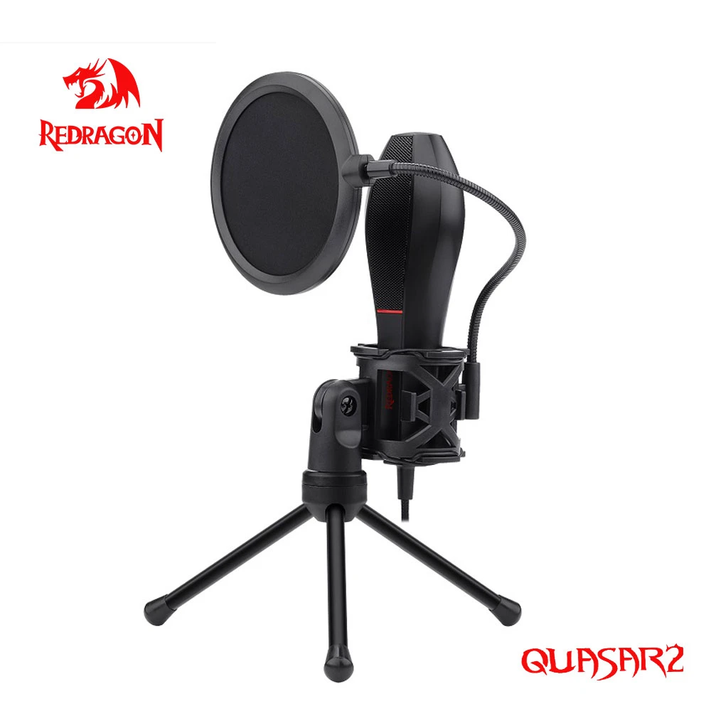 Redragon GM200 Quasar2 Omni USB Condenser Recording Microphone Tripod For Computer Cardioid Studio Recording Vocals Voice Over