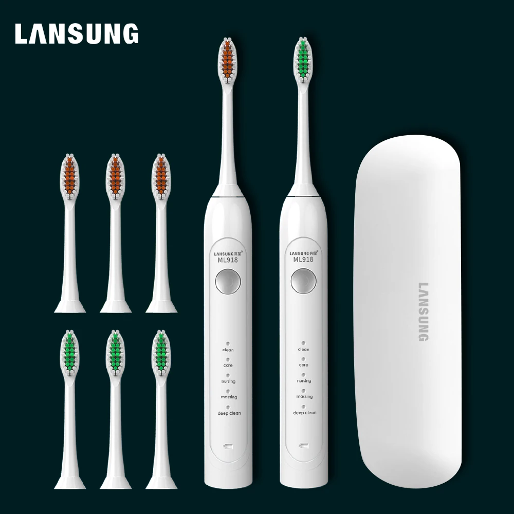 

Lansung Sonic Electric Toothbrush USB Rechargeable Adult Ultrasonic Toothbrush Heads Replacements Whitening Smart Travel Case
