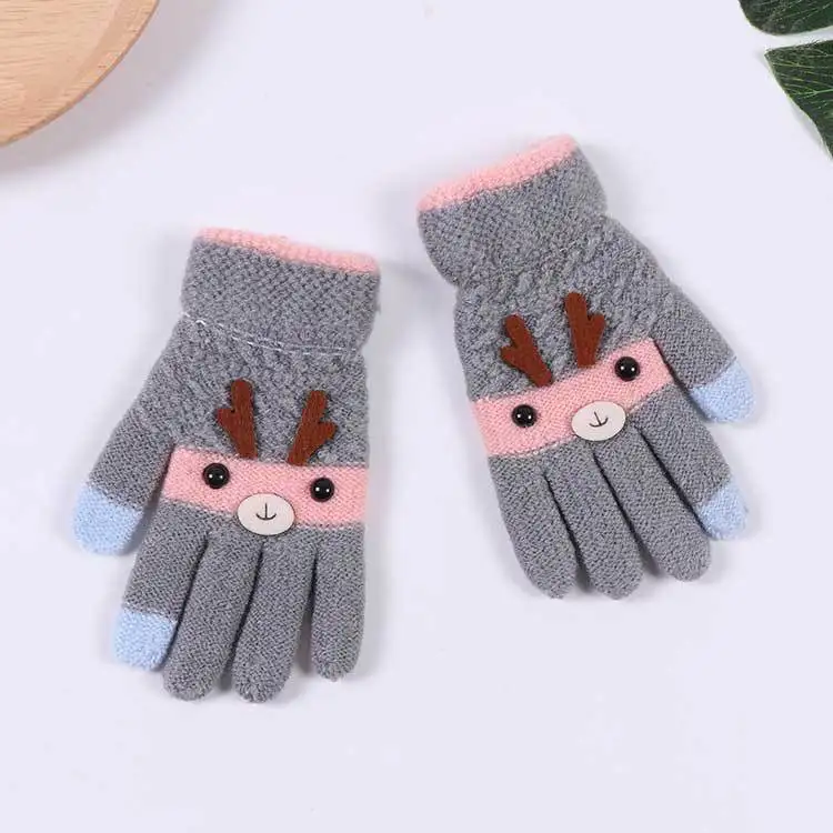 AHB От 5 до 9 лет, зимние детские перчатки, плотные теплые вязаные перчатки, рукавицы на запястье с милым мультяшным оленем, рождественские детские перчатки