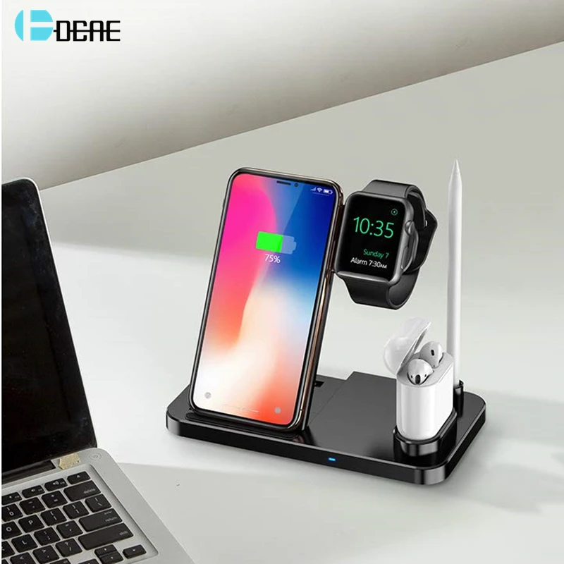 

DCAE 4 in 1 Wireless Charging Dock Station Qi Charger Stand for Apple Watch iWatch 4 3 2 AirPods iPhone XS XR X 8 Samsung S10 S9