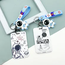 

2021New Creative Cartoon Astronaut ID Card Holder Protector Student Campus Keychain with Doll Spaceman Access Card Case Cover