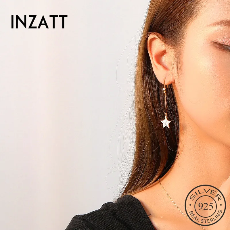 

INZATT Real 925 Sterling Silver Zircon Colorful Star Drop Earrings For Fashion Women Party Romantic Fine Jewelry 2019 Gift
