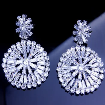 

StoneFans Sparkle Drop Round Earrings Cubic Zirconia Women Statement Long Dangle Earring Wedding Party Bridal Jewelry Gift