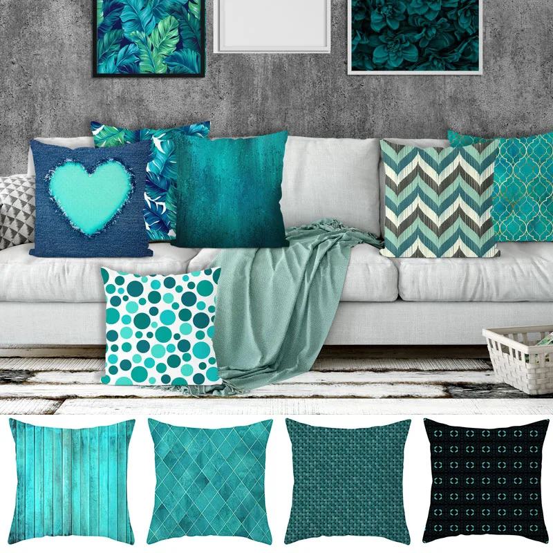 

Super Hot Teal Blue Geometric Cushion Cover Modern Nordic Simple Pillowcase Decorative Livingroom Sofa Seats Throw Pillows Cover