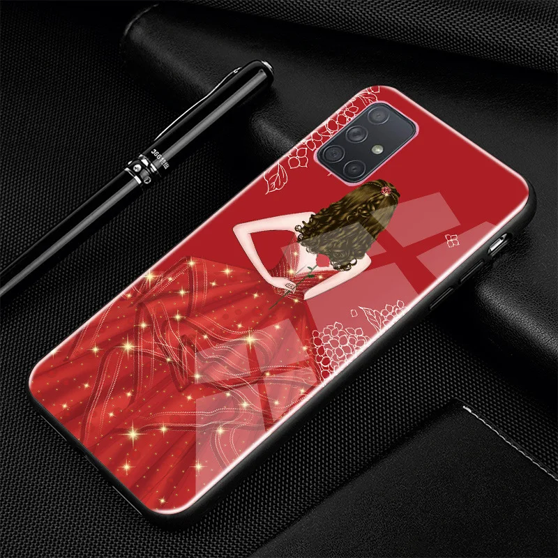 37 Для samsung A71 чехол A51 Жесткий PC стеклянный чехол для телефона черный бампер чехол для samsung Galaxy A51 A71 чехол из закаленного стекла A515F - Цвет: 37