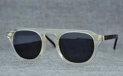 Acetate Round Sunglasses Men Women Brand Designer Retro Sun Glasses for Men Flat Top Vintage Clear Sunglass Shades UV400 Oculos - Цвет линз: Light Yellow