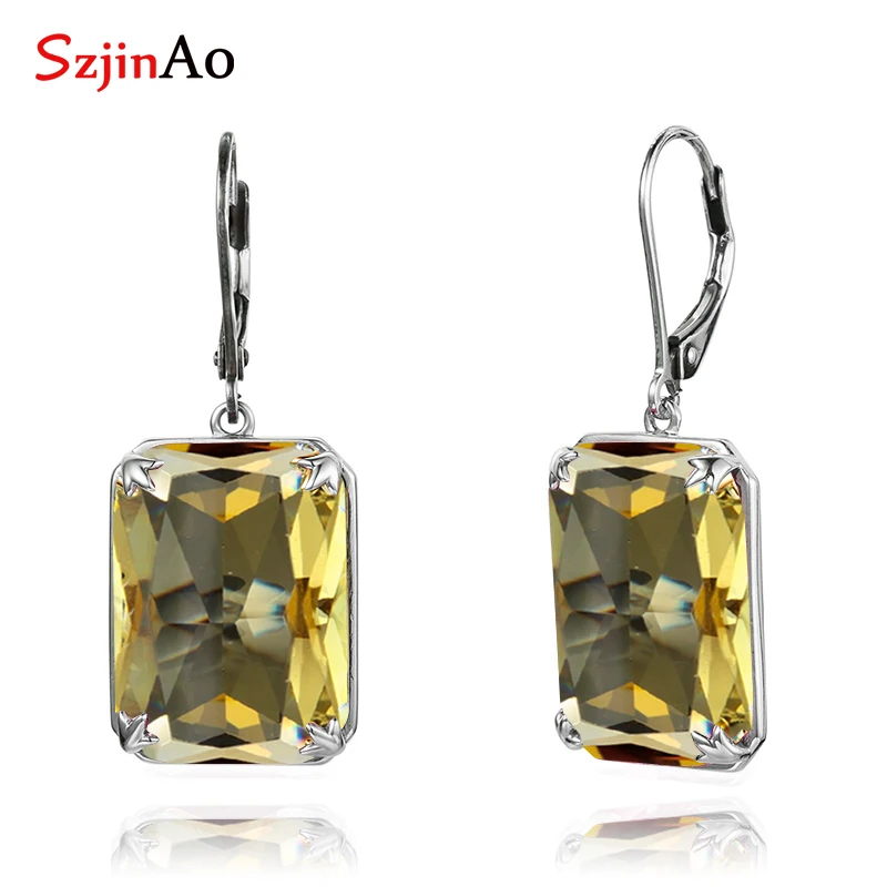 

Szjinao dropshipping 2019 earrings for women gold long Jewelry Aquamarine 925 Sterling Silver Earrings
