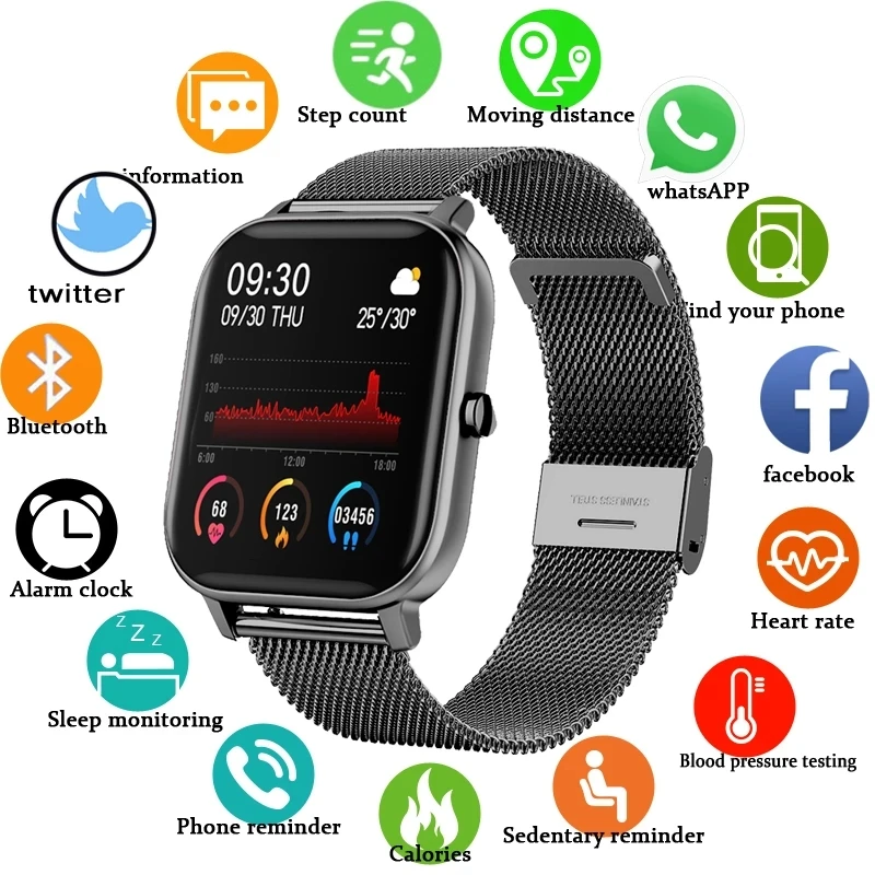 LIGE P8 Color Screen Smart Watch Women Men Full Touch Fitness Tracker Blood Pressure Smart Clock Smartwatch for Xiaomi Huawei