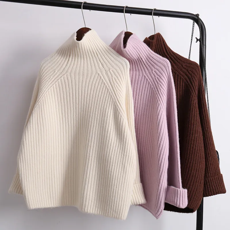Распродажа женский зимний коричневый свитер пуловер Женский Повседневный свободный толстый теплый длинный рукав водолазка пуловеры свитера - Color: White